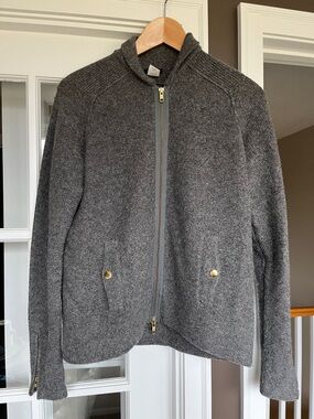 J. Crew Vintage Gray Zip-Up Wool Knit Cardigan Bomber Jacket